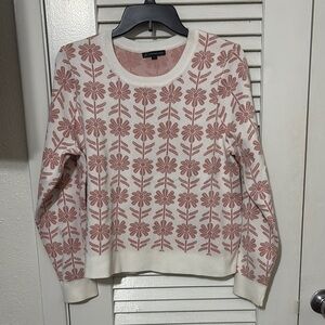 Adrianna Papell Floral Patterned Pink and White Sweater